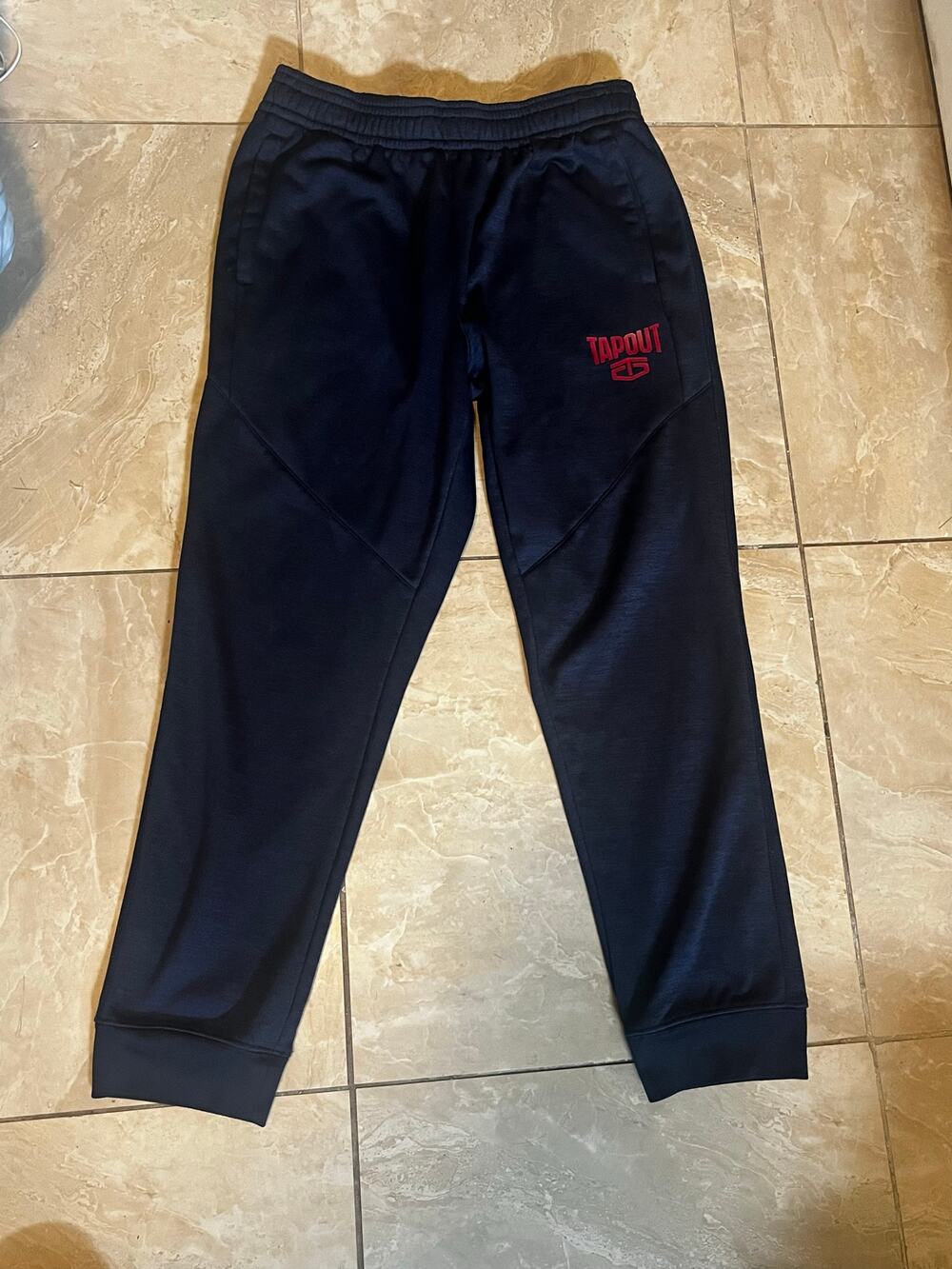 Tapout Mens Large Black Graphic Track Pants Slim Fit Gym Training Joggers